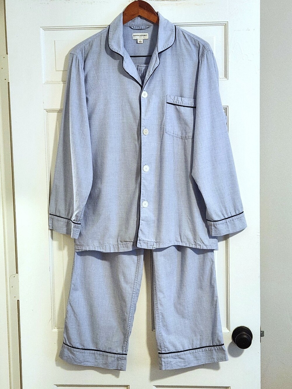 💙Banana Republic💙 - Blue Two-Piece Cotton Pajama PJ Lounge Set w/Navy Piping
